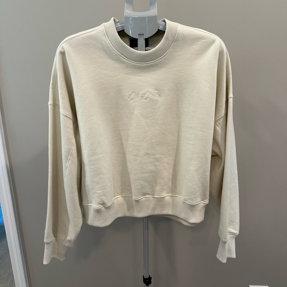 Bad Birdie SCRIPT FLEECE CREWNECK White Onyx size Large NWT